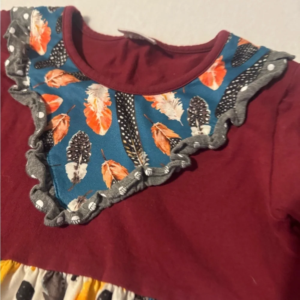 Colorful Kids Dress with Feather Print
